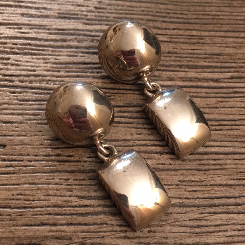 Vintage Silvertone Circle Rectangle Dangle Earring - image 6